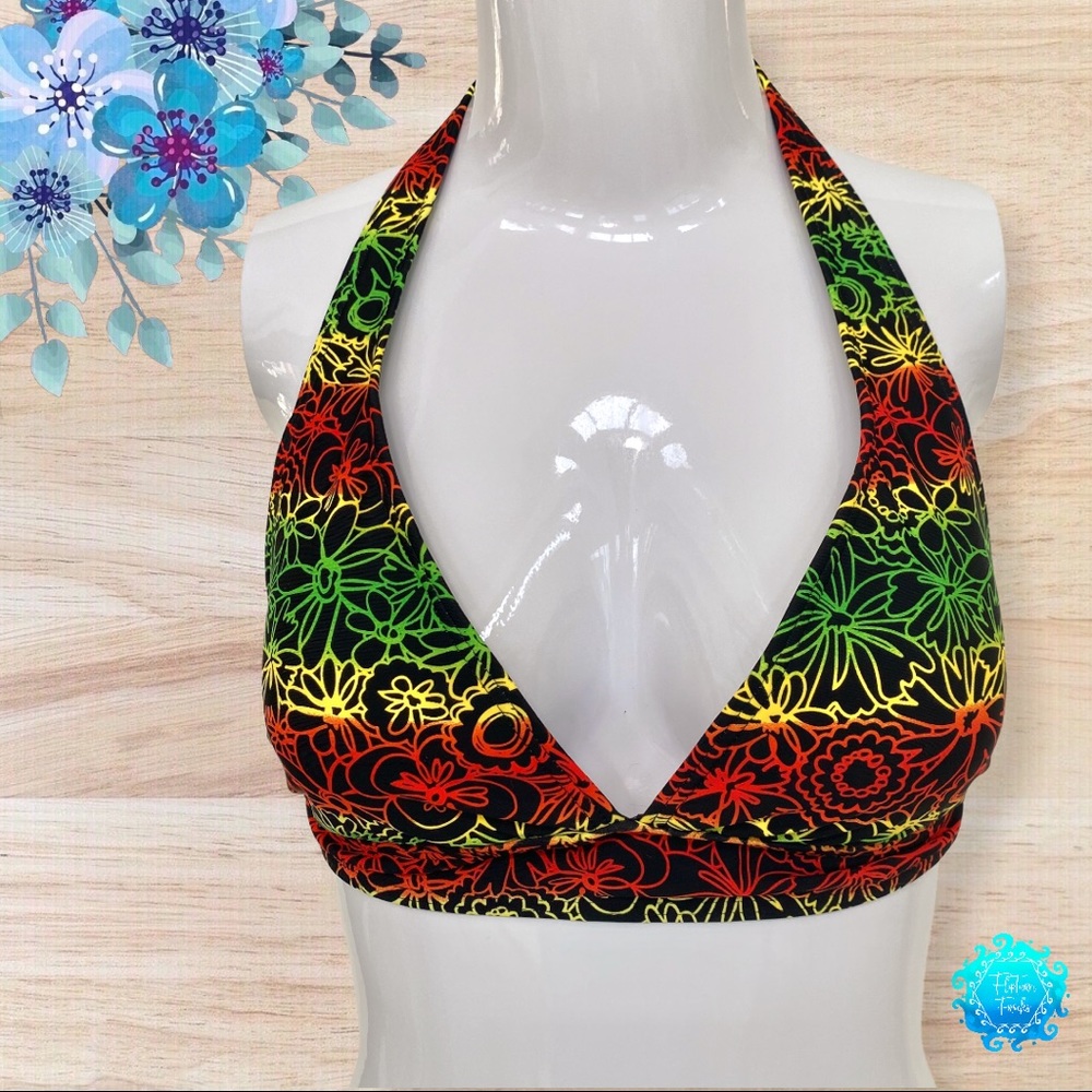Venus Multicolor Floral Halter Triangle Bikini Top; M
